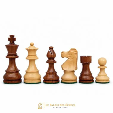 Pièces d'échecs Staunton français en acacia et buis, dame, fou, cavalier et tour
