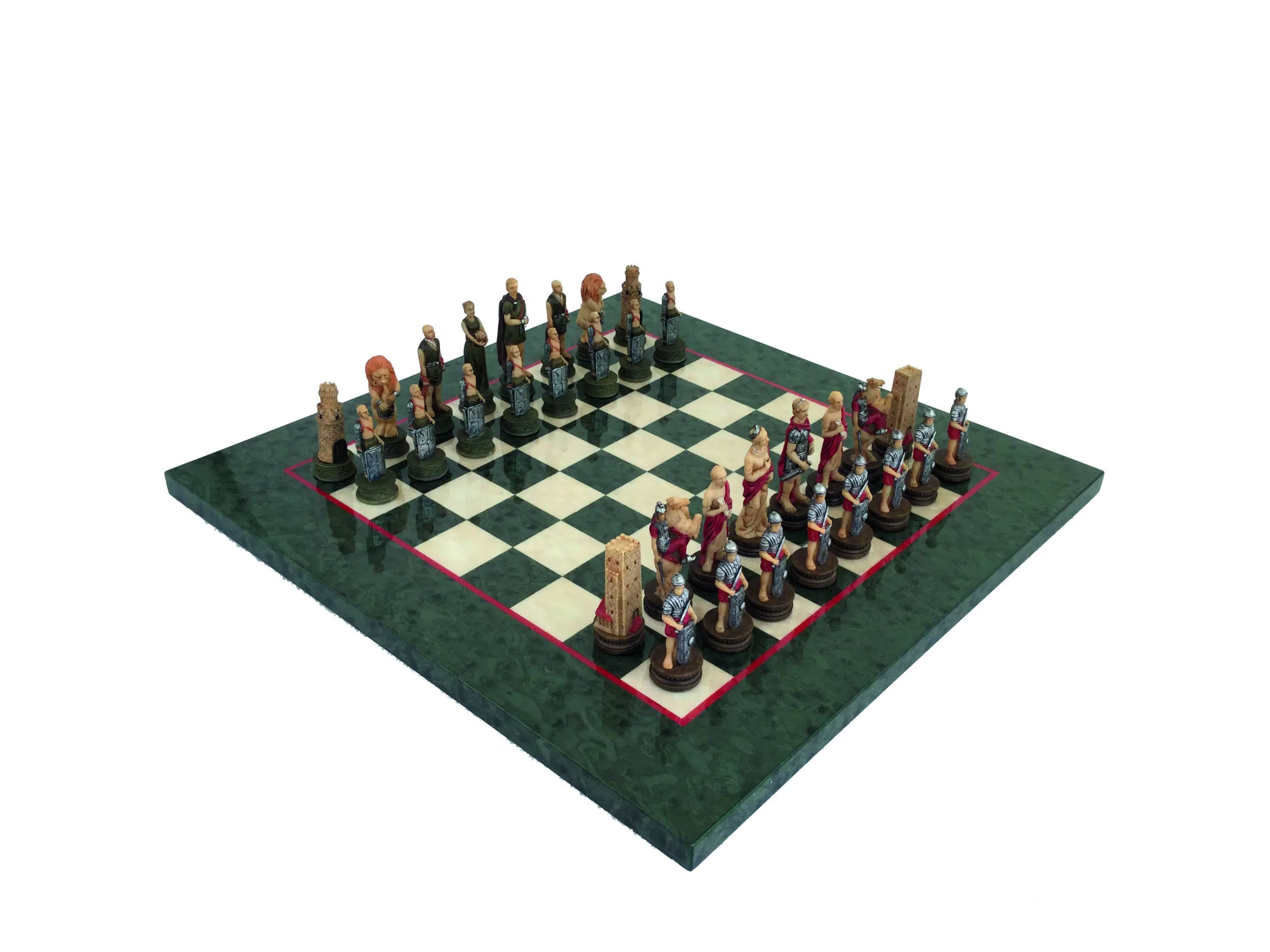 Ensemble Jeu d'Échecs Romains VS Gladiateurs et Échiquier en Bois d'Érable