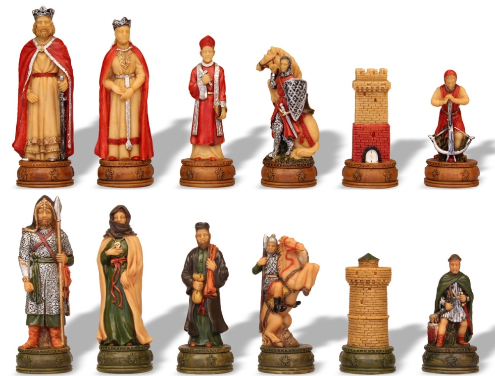 Ensemble Jeu d'Échecs Camelot en Résine et Échiquier en Bois avec Compartiments