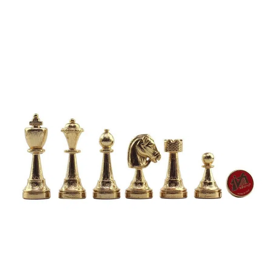 Ensemble Jeu d'Échecs en Métal Plaqué Or et Argent et Échiquier Noir et Blanc en Bois Laqué avec Plateau de Jeu en Marbre – Image 5