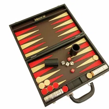 Ensemble de Backgammon Pliable en Similicuir Noir et Rouge