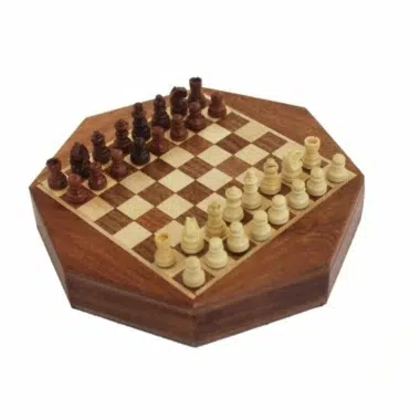 Ensemble Jeu d'Échecs Magnétique Octogonal en Bois d'Acacia avec Tiroir de Rangement