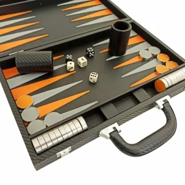 Ensemble de Backgammon Pliable en Similicuir Noir et Orange