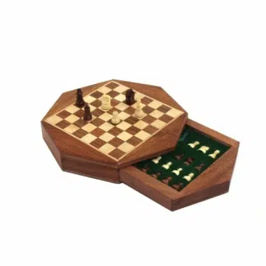 Alternative view of Ensemble Jeu d'Échecs Magnétique Octogonal en Bois d'Acacia avec Tiroir de Rangement