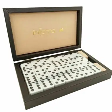 Set de Dominos Double Six et Coffret en Similicuir Noir