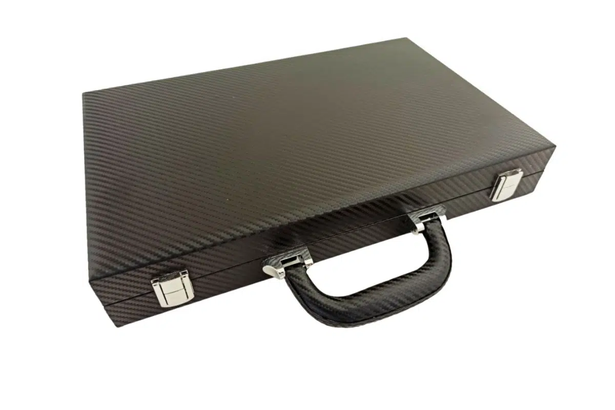 Ensemble de Backgammon Pliable en Similicuir Noir et Orange – Image 3