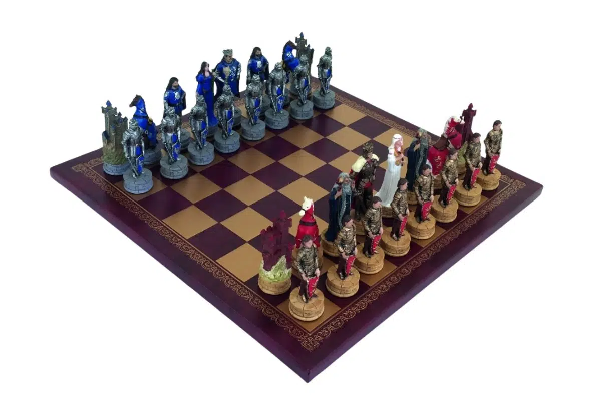Ensemble Jeu d'Échecs Roi Arthur en Résine et Échiquier en Similicuir
