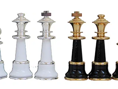 Pieces d'Echecs Staunton Geantes en Bois et Laiton plaqué Or et Argent