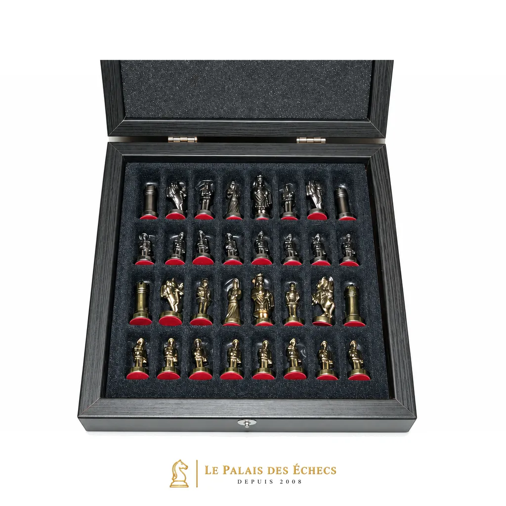 Ensemble de Jeu d'Échecs Empire Byzantin avec Coffret de Rangement - Or & Argent
