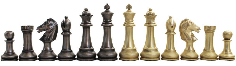 Ensemble de Jeu d'Echecs de Luxe en Métal et Échiquier en Bois d'Orme et de Bruyère Finition Brillante