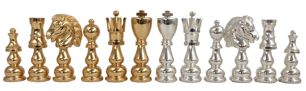 Ensemble de Jeu d'Échecs de Luxe - Pièces en Laiton Massif Plaqué Or/Argent & Échiquier en Bois d'Orme Bruyère Laqué