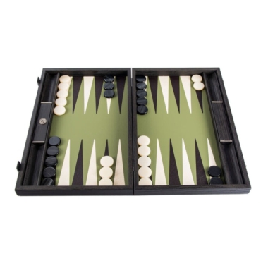 Backgammon en Similicuir Ecologique Vert Olive – Set de Luxe 48 x 30 cm