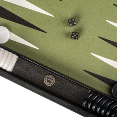 Backgammon en Similicuir Ecologique Vert Olive – Set de Luxe 48 x 30 cm