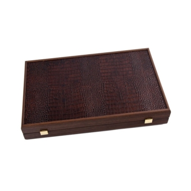 Ensemble de Backgammon en Cuir Veritable Marron Antique Effet Crocodile