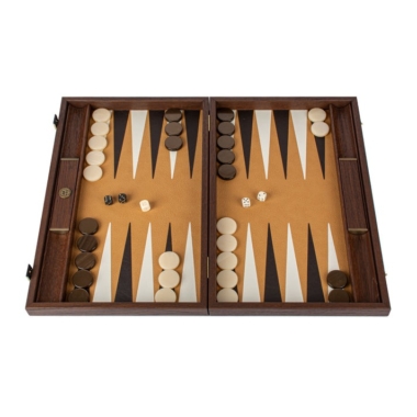 Backgammon de Luxe en Cuir d'Autruche Marron avec Pions en Nacre