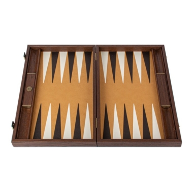 Backgammon de Luxe en Cuir d'Autruche Marron avec Pions en Nacre – Jeu de Société Élégant