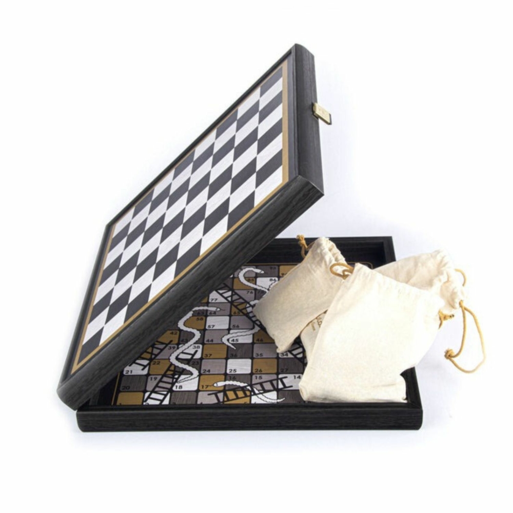 Coffret Jeu de Societe Échecs, Backgammon, Ludo & Serpents