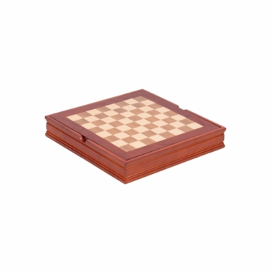 Petit Jeu d'Échecs en Bois de Rose avec Échiquier Marqueté et Compartiment de Rangement