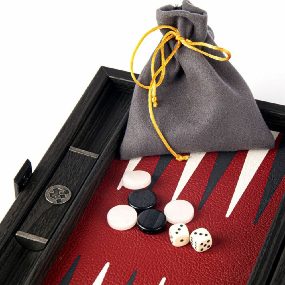 Backgammon de Voyage Rouge Bordeaux en Bois