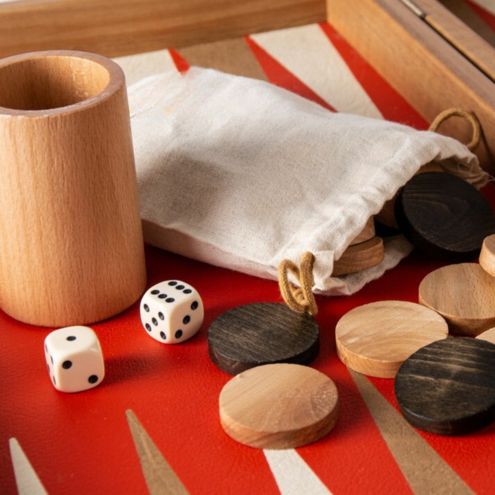 Backgammon en Similicuir Rouge Vermillon - 48 x 30 cm