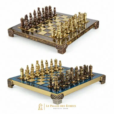 Jeu d'échecs Empire Byzantin avec échiquiers bleu et marron en métal