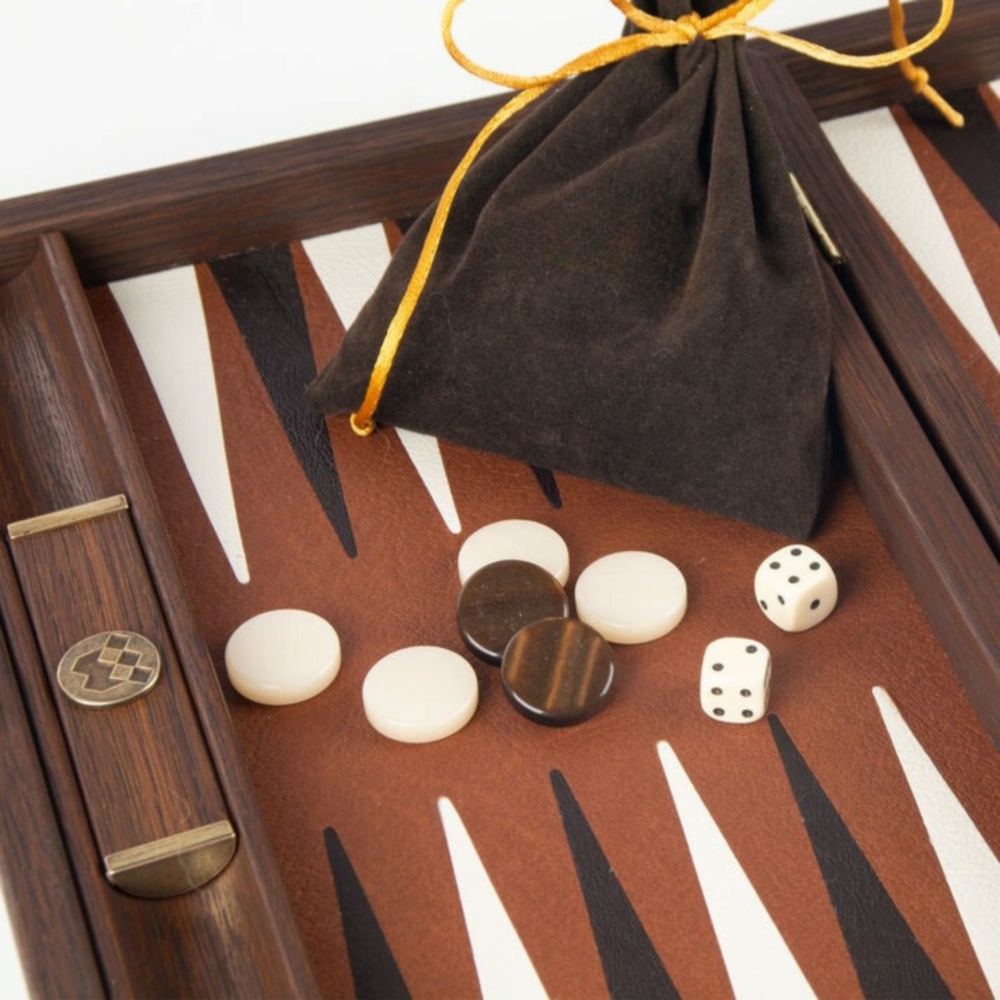 Backgammon de Voyage en Cuir Caramel - Petit Modèle (30 x 20 cm)