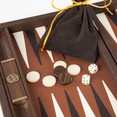 Backgammon de Voyage en Cuir Caramel - Petit Modèle (30 x 20 cm)