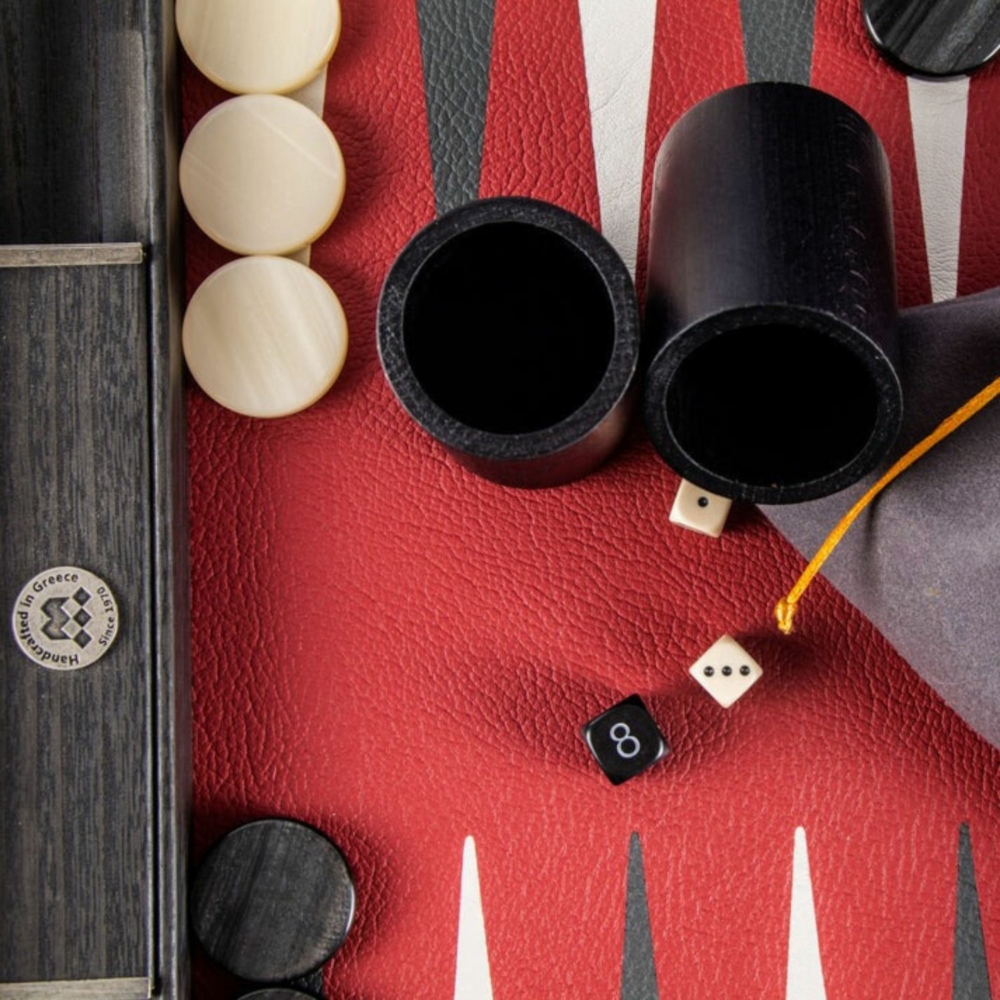 Backgammon en Cuir Écologique Rouge Bourgogne - Grand Modèle 48 x 30 cm