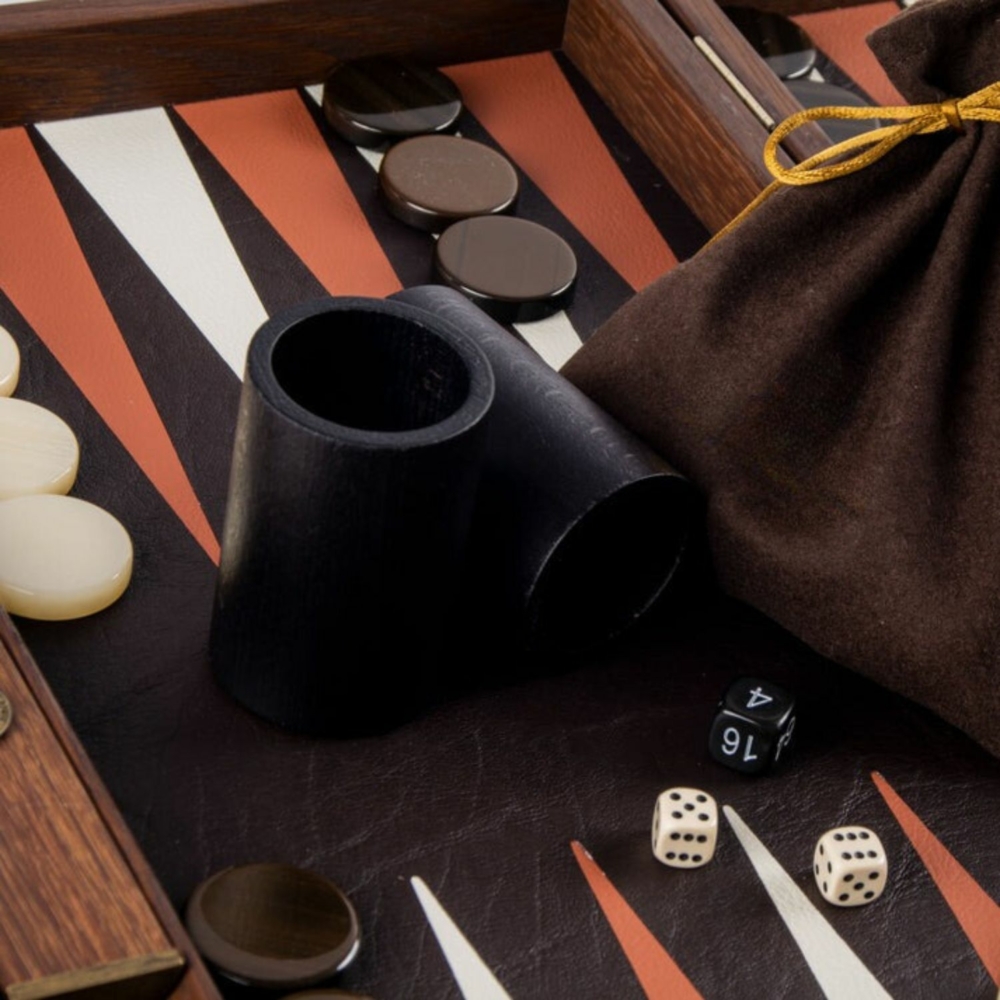 Ensemble de Backgammon en Cuir Veritable Marron Antique Effet Crocodile