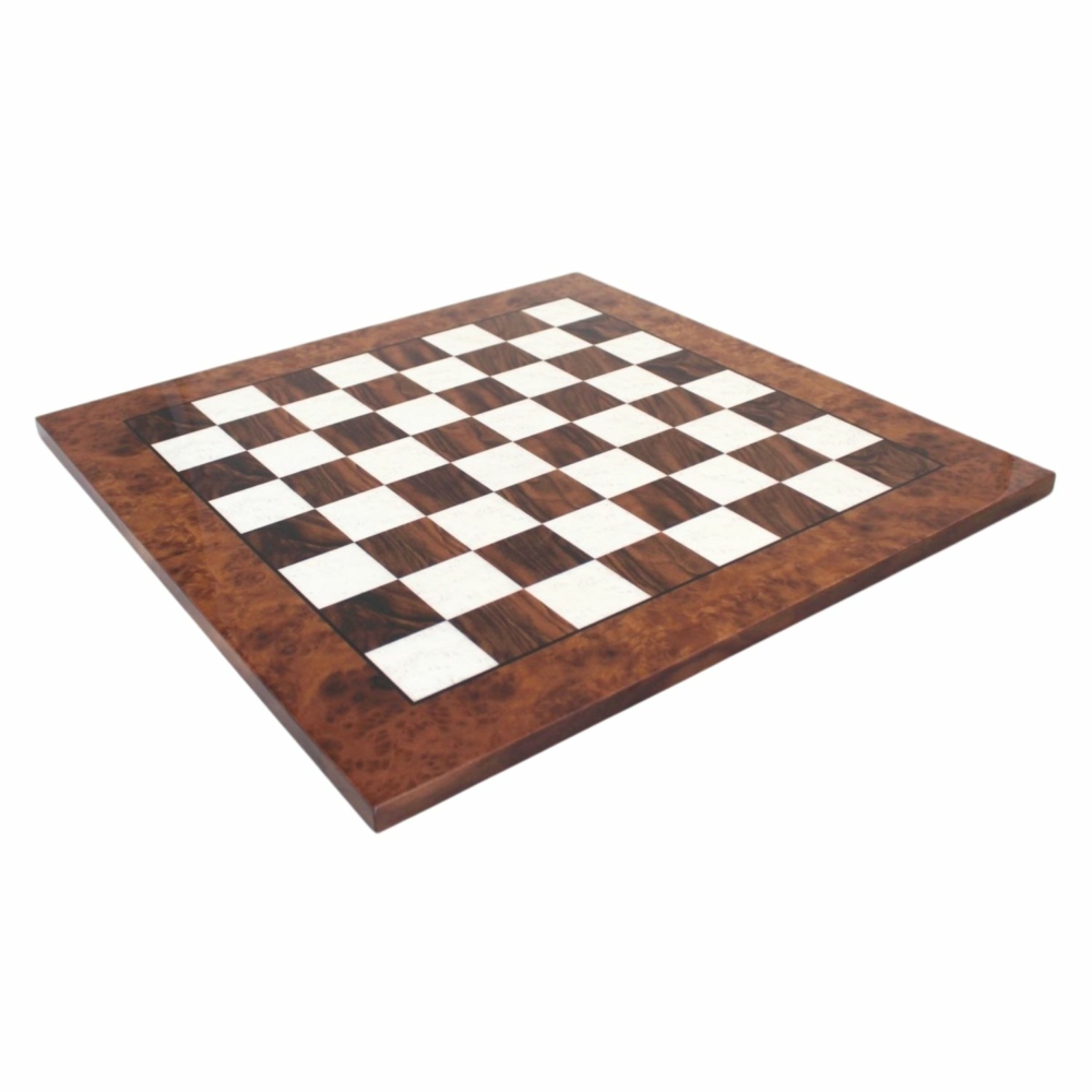 Ensemble de Jeu d'Echecs de Luxe en Métal et Échiquier en Bois d'Orme et de Bruyère Finition Brillante