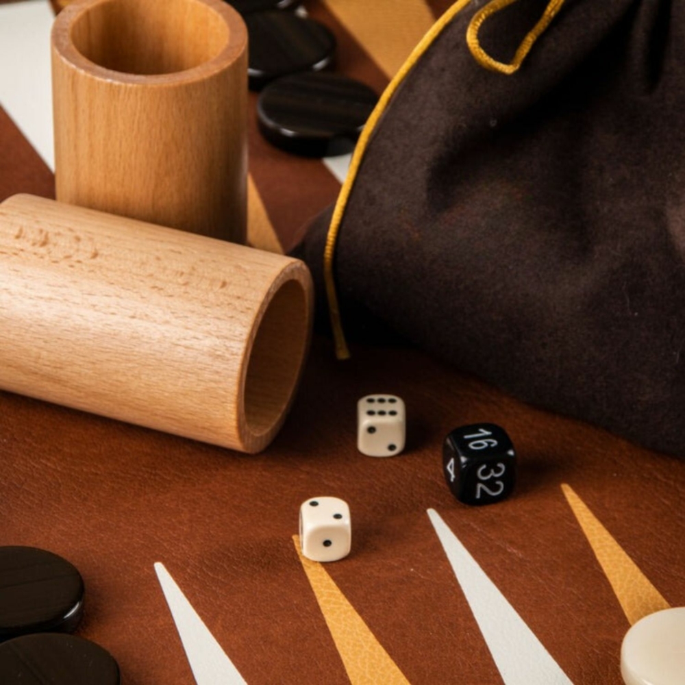 Set de Luxe Backgammon en Cuir véritable et Bois Stratifié