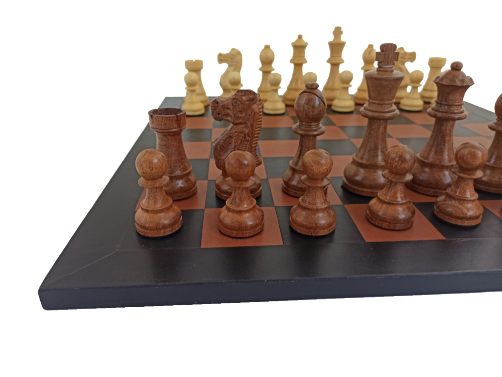 Ensemble de Jeu d'Échecs en Bois d'Acacia avec Échiquier en Cuir Véritable