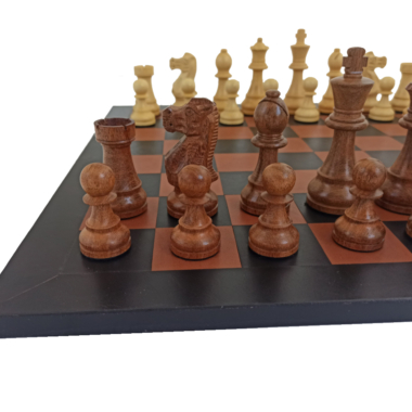 Ensemble de Jeu d'Échecs en Bois d'Acacia avec Échiquier en Cuir Véritable