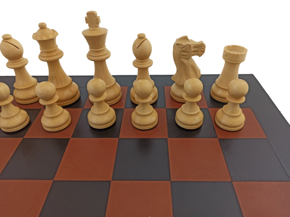 Ensemble de Jeu d'Échecs en Bois d'Acacia avec Échiquier en Cuir Véritable