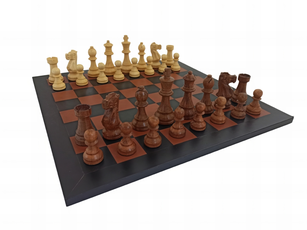 Ensemble de Jeu d'Échecs en Bois d'Acacia avec Échiquier en Cuir Véritable