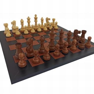 Ensemble de Jeu d'Échecs en Bois d'Acacia avec Échiquier en Cuir Véritable