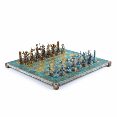 Jeu d'Echecs Mythologie Grecque Figurines Turquoise et Brun