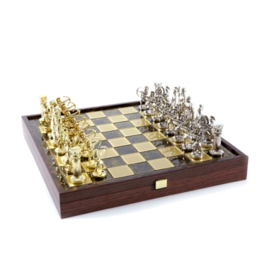 Ensemble Jeu d'Echecs Archers Doré et Argent avec Coffret de Rangement