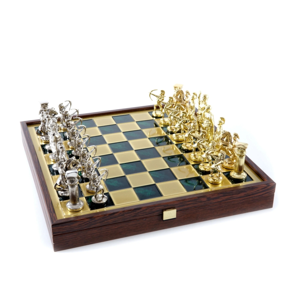 Ensemble Jeu d'Echecs Archers Doré et Argent avec Coffret de Rangement