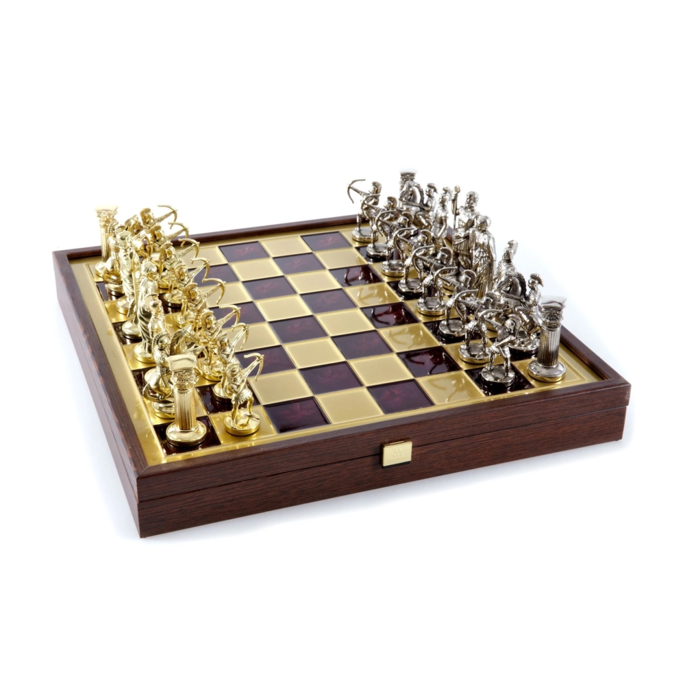 Ensemble Jeu d'Echecs Archers Doré et Argent avec Coffret de Rangement