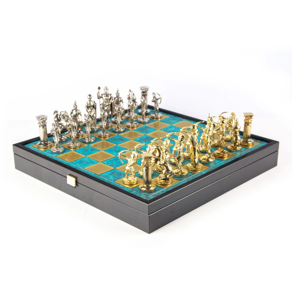 Ensemble Jeu d'Echecs Archers Doré et Argent avec Coffret de Rangement