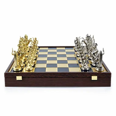 Jeu d'échecs mythologie grecque complet avec échiquier et coffret de rangement