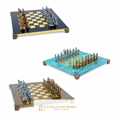 Ensemble de jeu d'échecs grec et romain en métal, trois coloris d'échiquier présentés