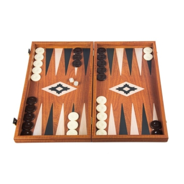 Backgammon en Réplique de Bois d'Acajou avec 30 Pions, Dés et Accessoires