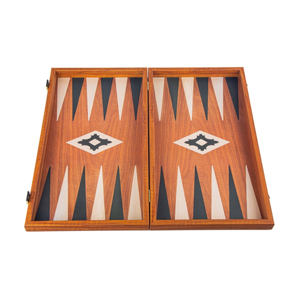 Backgammon en Réplique de Bois d'Acajou avec 30 Pions, Dés et Accessoires