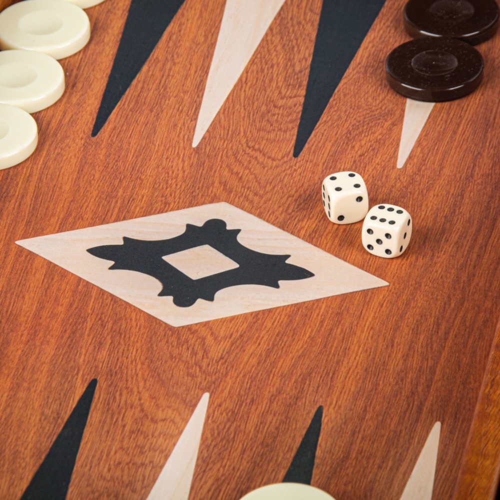 Backgammon en Réplique de Bois d'Acajou avec 30 Pions, Dés et Accessoires