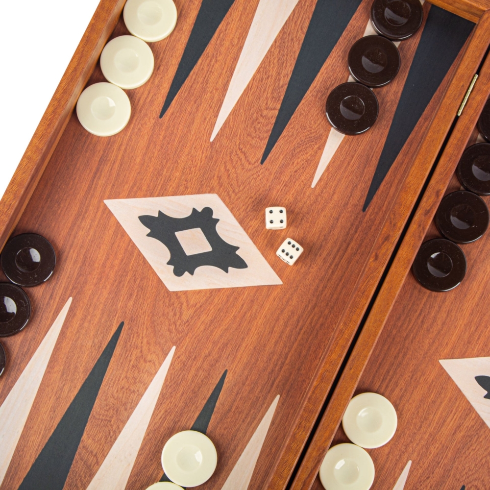 Backgammon en Réplique de Bois d'Acajou avec 30 Pions, Dés et Accessoires