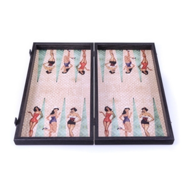 Backgammon Pin-Up Girls - Ensemble de Jeu Vintage en Bois Laminé