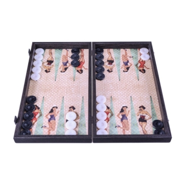 Backgammon Pin-Up Girls - Ensemble de Jeu Vintage en Bois Laminé