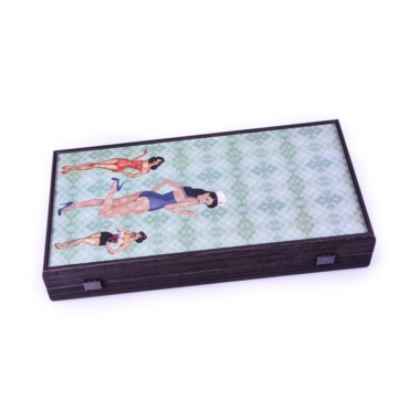 Backgammon Pin-Up Girls - Ensemble de Jeu Vintage en Bois Laminé